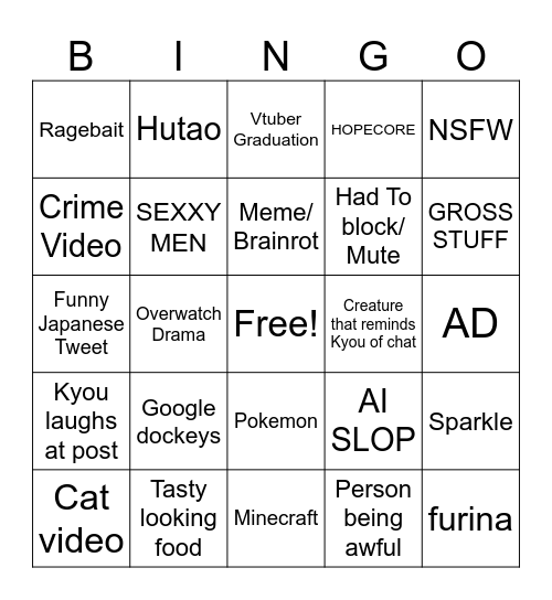 KYOUKEU DOOMSCROLL BINGO Card