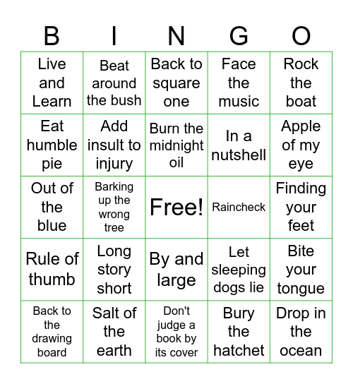 Idioms Bingo Card