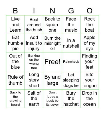 Idioms Bingo Card