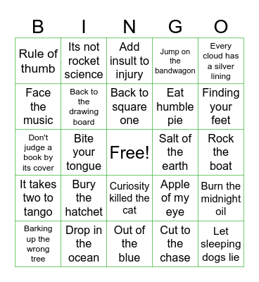 Idioms Bingo Card