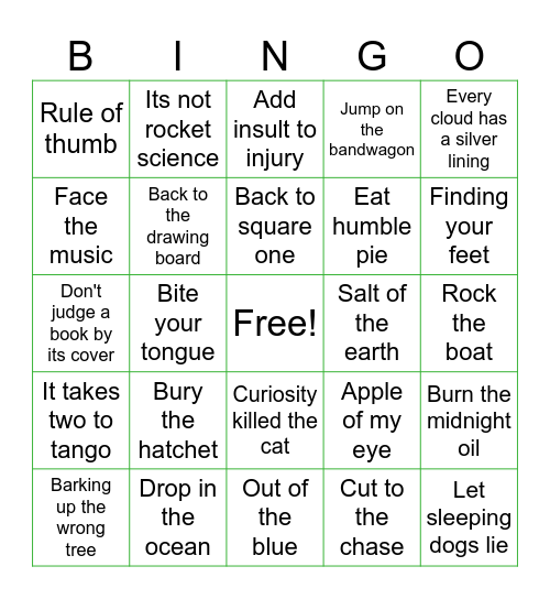 Idioms Bingo Card