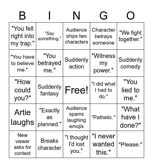 Artie B Bingo Card