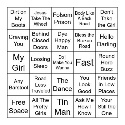 Top Country Bingo Card