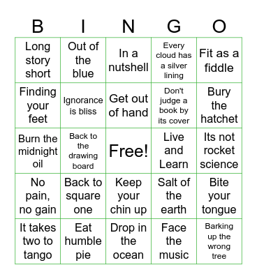 Idioms Bingo Card