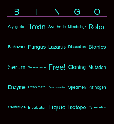 Mad Science Bingo Card