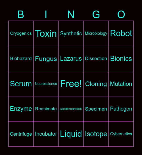 Mad Science Bingo Card