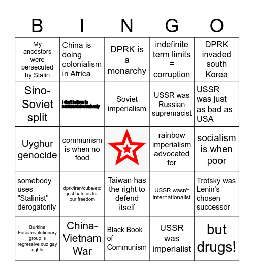 Anti-Tankie Bingo Card