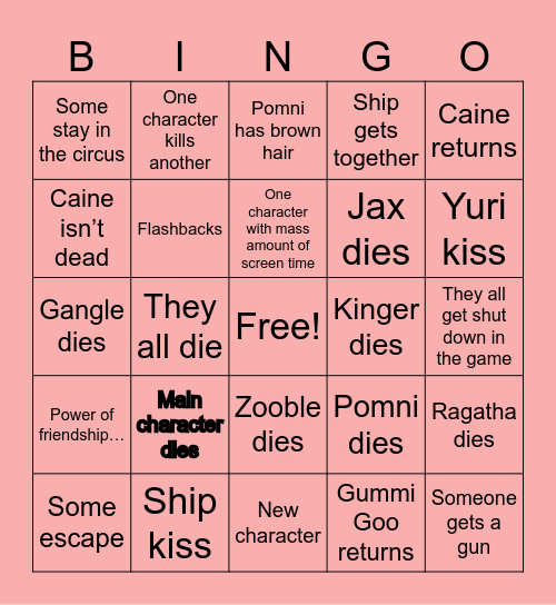 TADC finale bingo Card