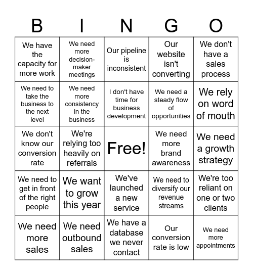 Gen Leads Bingo Card