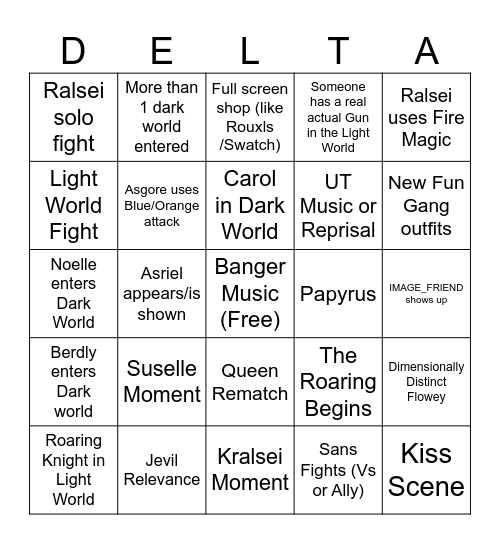 Deltarune CH5 (Not weird route) Bingo Card