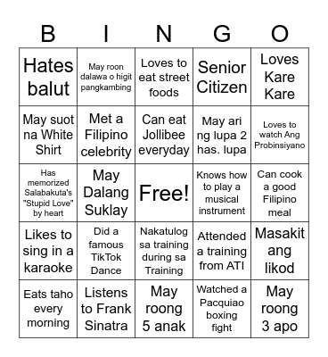 Ultimate Filipino Human Bingo Card
