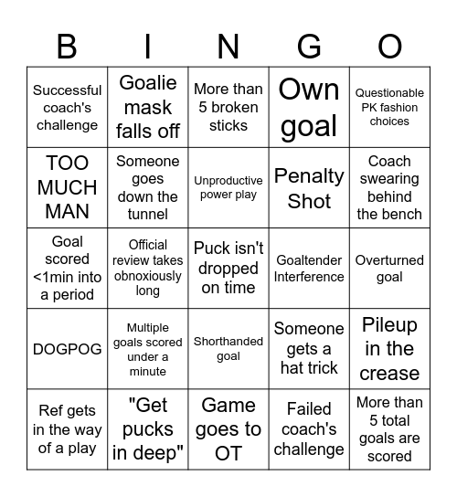 CAR v VGK Game 4 Bingo Card