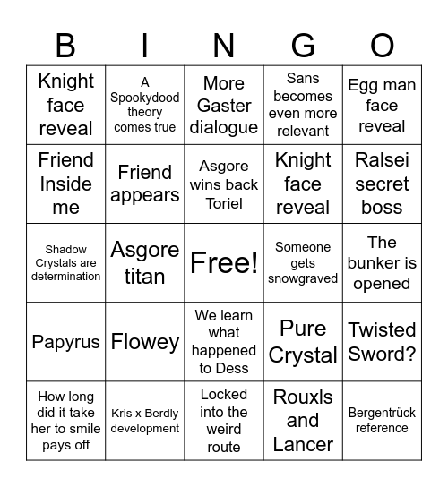 Deltarune Chapter 5 Bingo Card