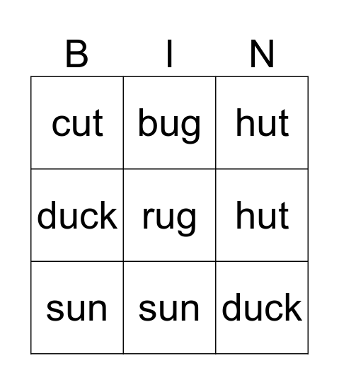 Short U Bingo Card