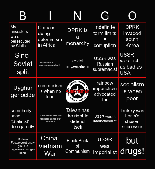 Anti-Tankie Bingo Card