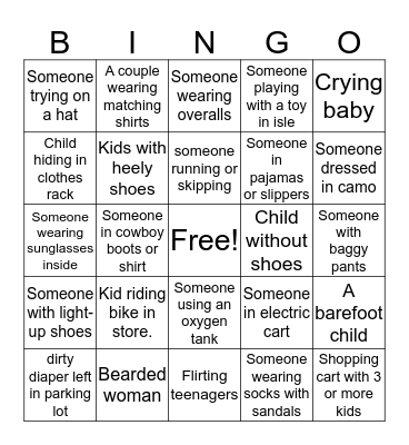 WalMart Bingo Card