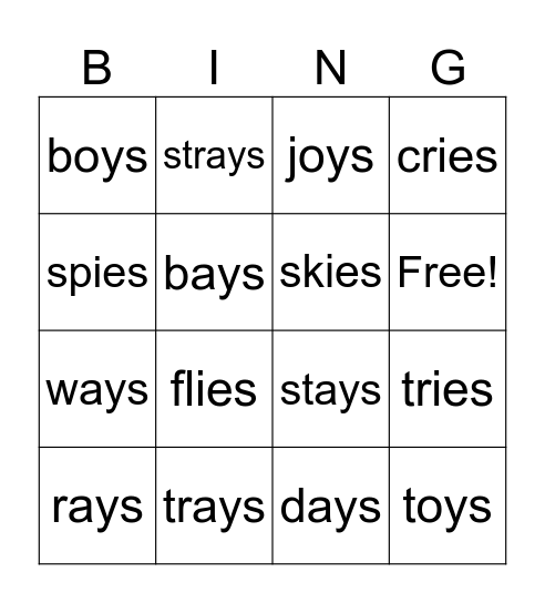 Adding suffix (-s/-es) Bingo Card