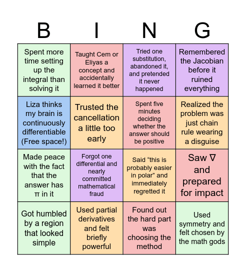 Calculus Bingo Card