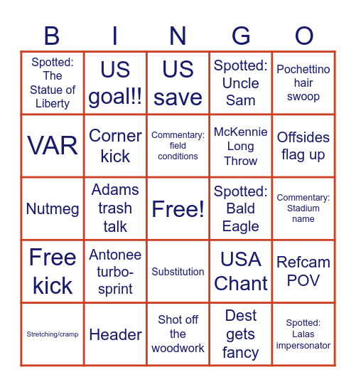 USA vs Paraguay Bingo Card