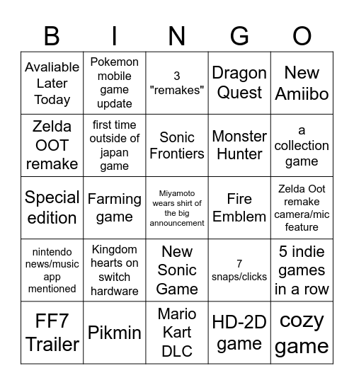 Untitled Bingo Card