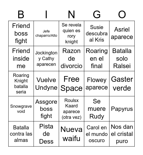 Deltarune capitulo 5 bingo sus Bingo Card