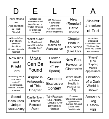 DELTARUNE Chapter 5 Bingo (Post Announcement Trailer) Bingo Card