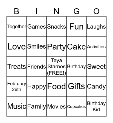 Happy Birthday Teya Bingo Card