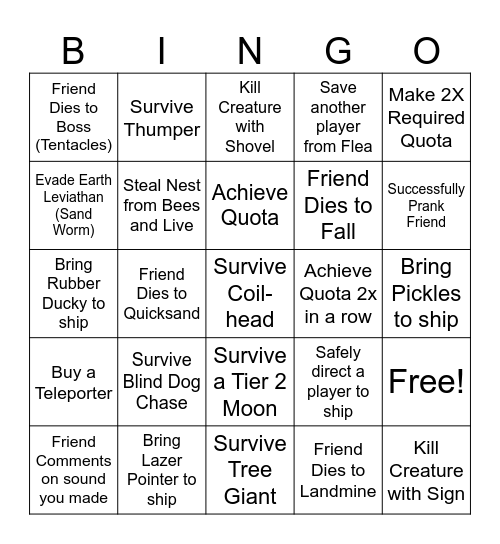 Lethal Company BINGO Card
