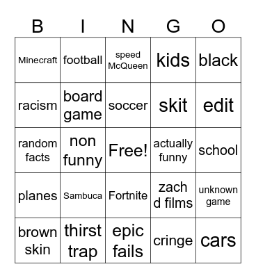 YouTube Shorts Bingo Card