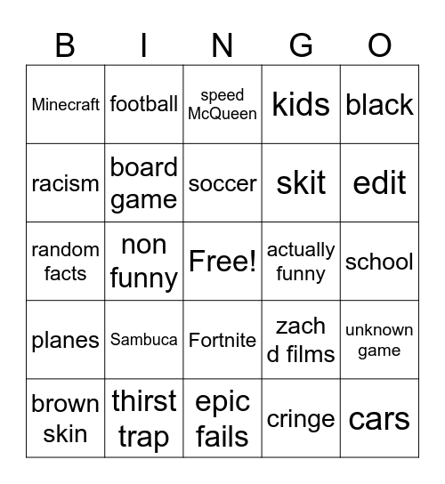 YouTube Shorts Bingo Card