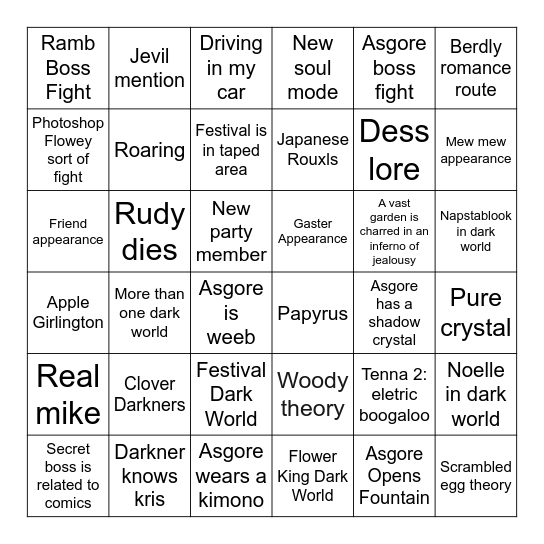 Deltarune Bingo Card