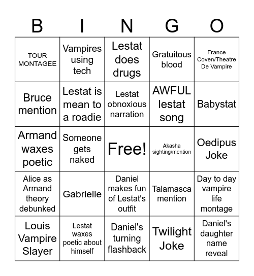 The Vampire Lestat Bingo Card