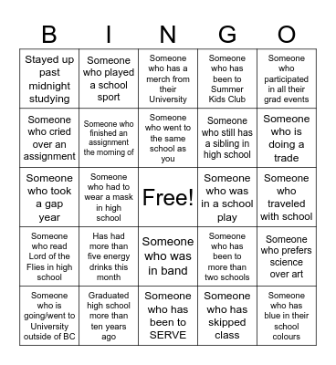 WRBC Grad Bingo Card