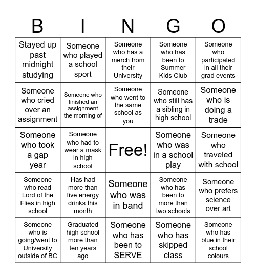 WRBC Grad Bingo Card