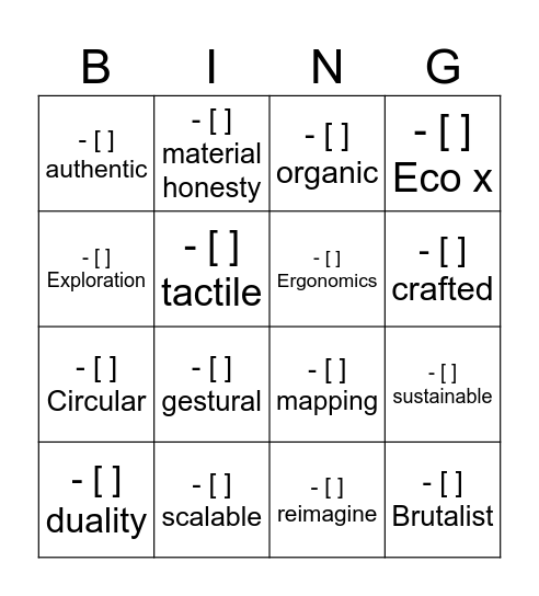 Design Buzzword Bingo Card