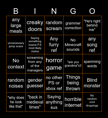 Manger horror night bingo Card
