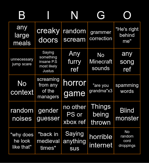 Manger horror night bingo Card