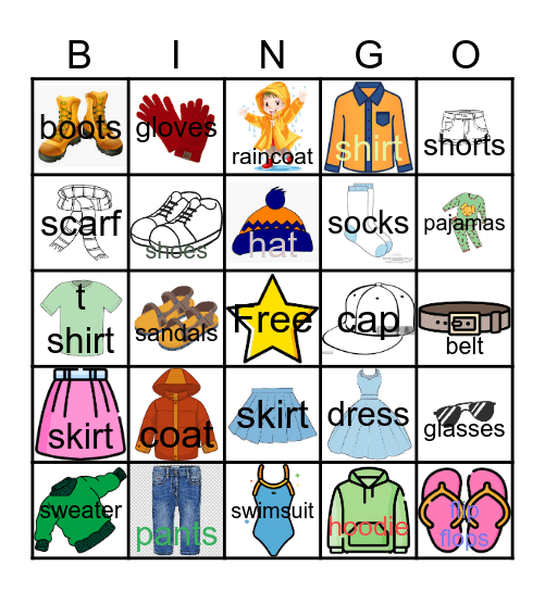 Clothes, clothes, clothes! Bingo Card