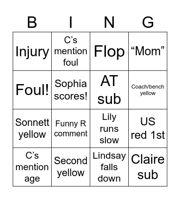USWNT vs Brazil Bingo Card