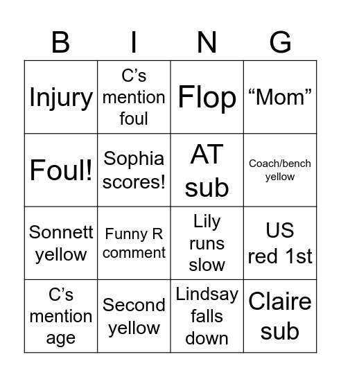 USWNT vs Brazil Bingo Card