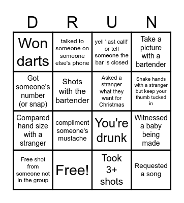 Bar Bingo Card