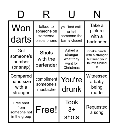 Bar Bingo Card