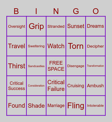 31 Gays of Summer Bingo Card