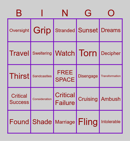 31 Gays of Summer Bingo Card