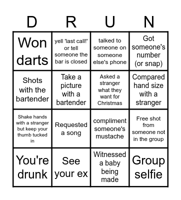 Bar Bingo Card