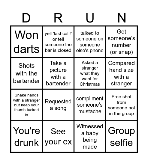 Bar Bingo Card