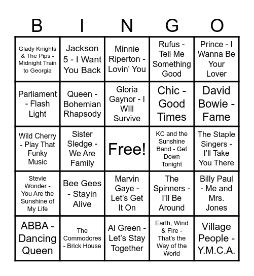 Round 3 - 70's Hits Bingo Card