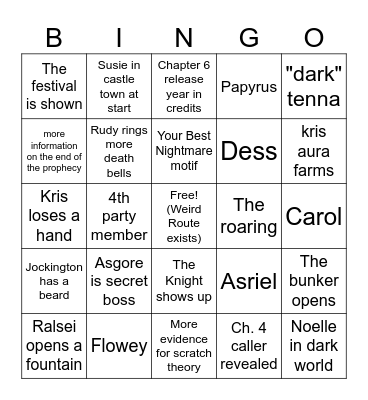 Deltarune Chapter 5 Bingo Card