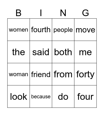 Sight Word Bingo’s Bingo Card