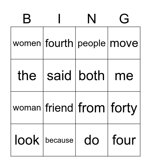 Sight Word Bingo’s Bingo Card